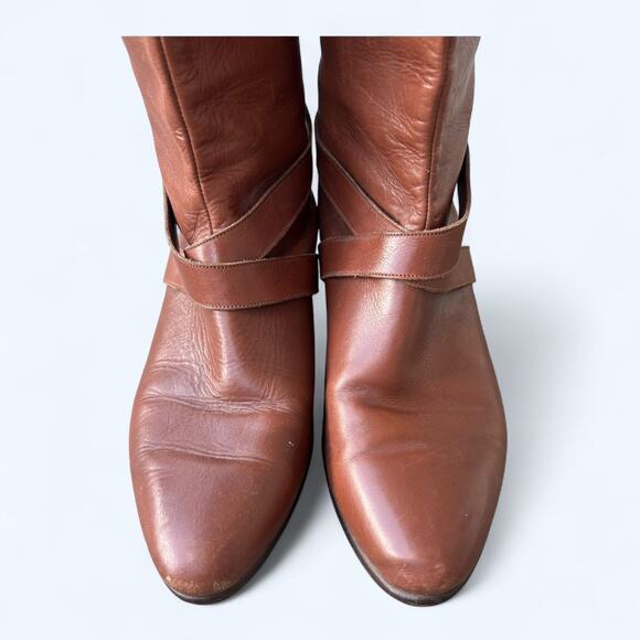 Vintage 80s Vaneli Slouchy Belted Slouchy Boots Brown Leather Women's 7.5 Boho - Picture 10 of 13